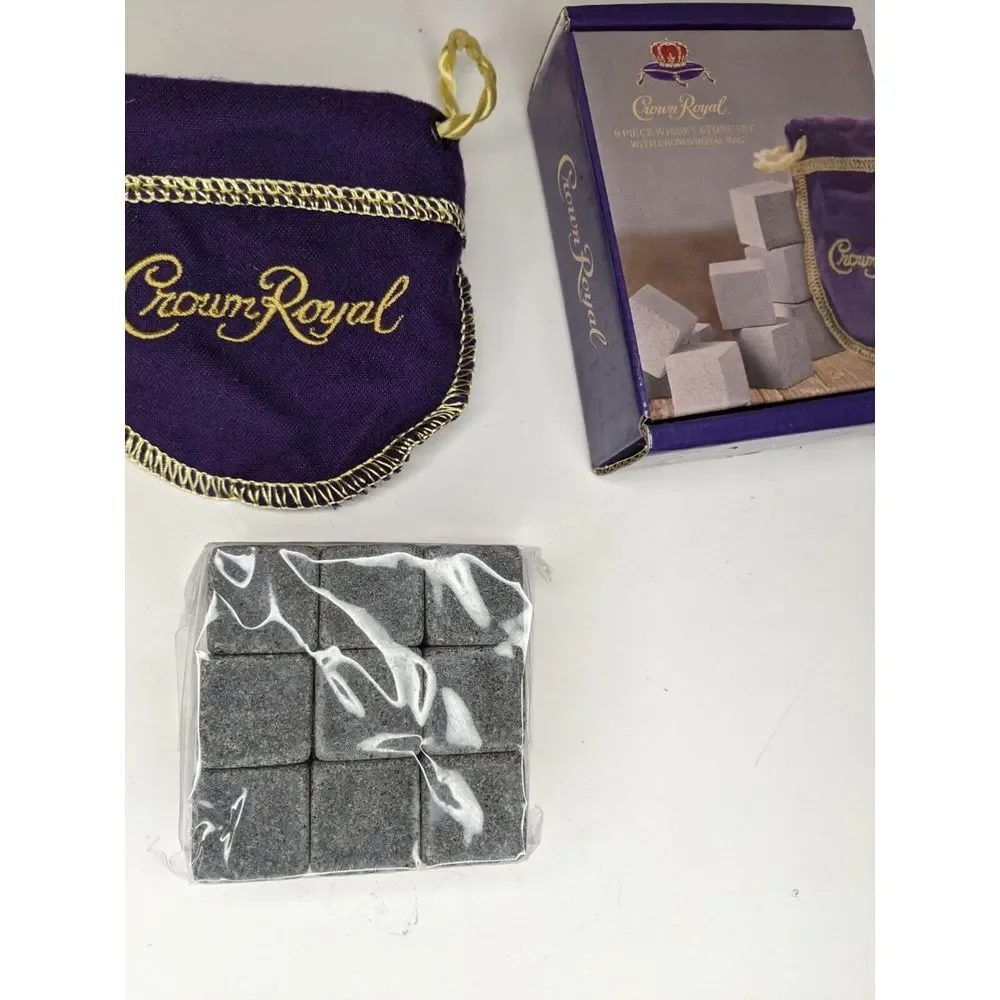 Crown Royal 9 Piece Whisky Stone Set With Crown‎ Royal Bag Open Box